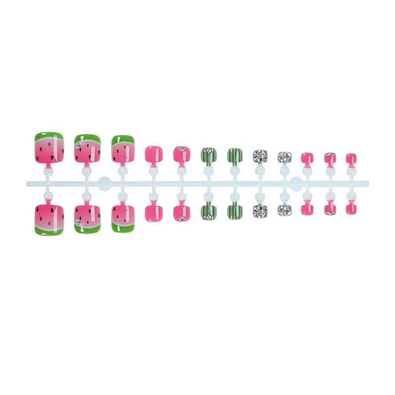 Painted Watermelon & Fruit Press-On Toenails – Short Square, 24 Pcs