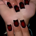 Short Square fake nails for women gradient black red rose pink blush french style full cover press on acrylic false nail art