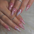 24pcs/set Medium long fake nails Gradient pink red blue flowers heart for Autumn Winter almond ballet tips press on false nail