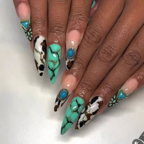 Dark Gothic Angel & Raven Handmade Press-On Nails – Stiletto, 10 Pcs