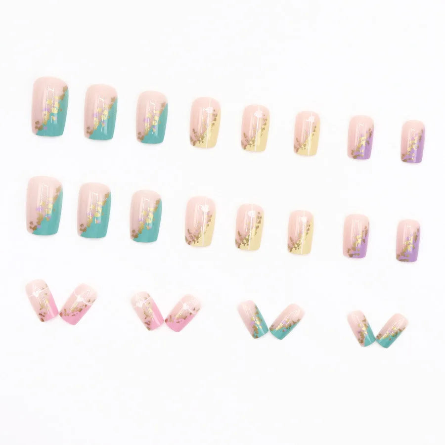 Medium fake nail for women girls Y2K Pink green yellow black Square tips with cute heart for Valentine's Day press on false nail