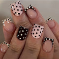 Short Square fake nails for women girls cute pink black white colors fashion polka dots design french style press on false nail