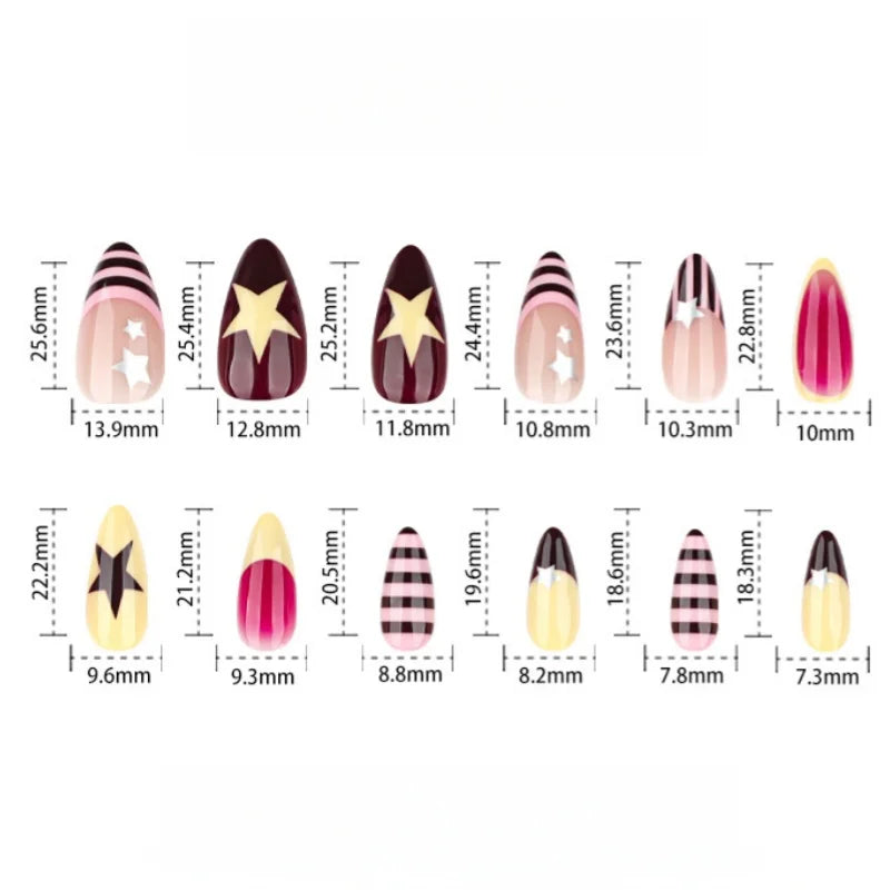 Colorful Star & Stripe French Y2K Press-On Nails – Almond, 24 Pcs