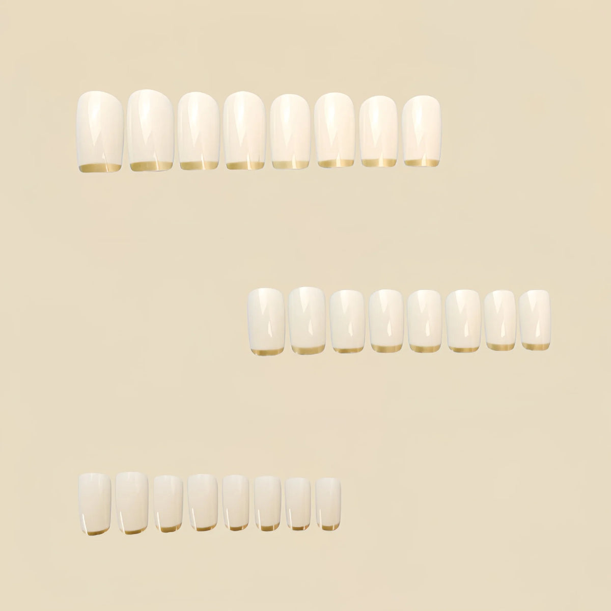 Medium fake nails for women Beige creamy white square nail tips with golden edge strips french style press on false nail art