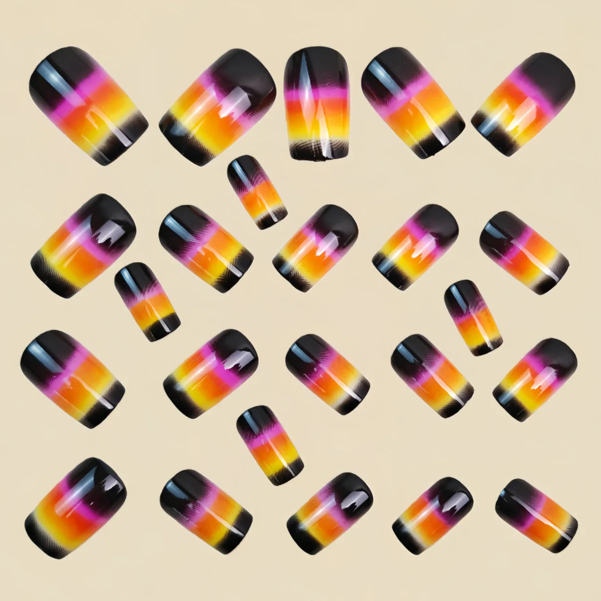 Medium fake nails for women gilrs Y2K colors yellow black pink purple colors square nail tips full cover press on false nail art
