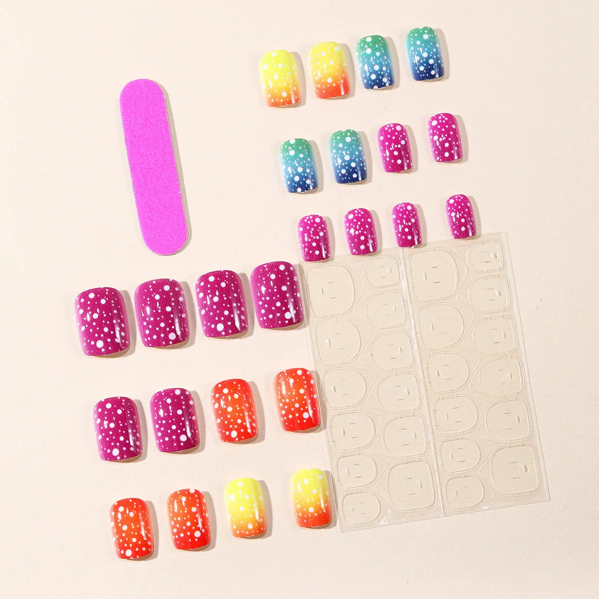 Short Fake Nails for Women Girls Y2K Gradient Candy Rainbow Colors Square Shaped Glossy Nail Tips Full Cover Press On False Nail
