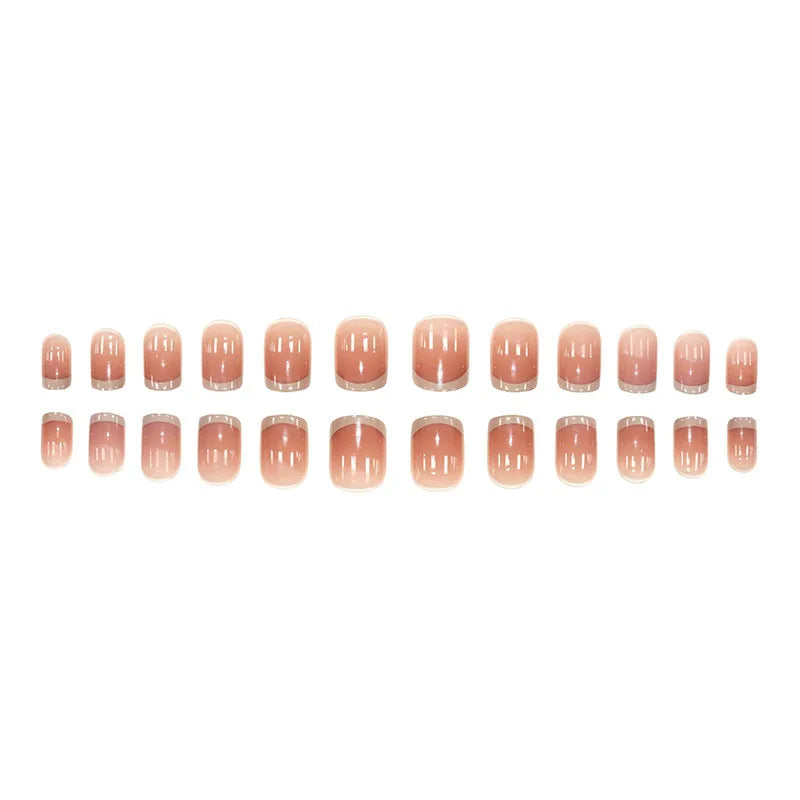 Short Square Fake Nails for Women Girls French Style Nude Nail Tips for Daily Use Full Cover Faux Ongles Press On False Nail Art