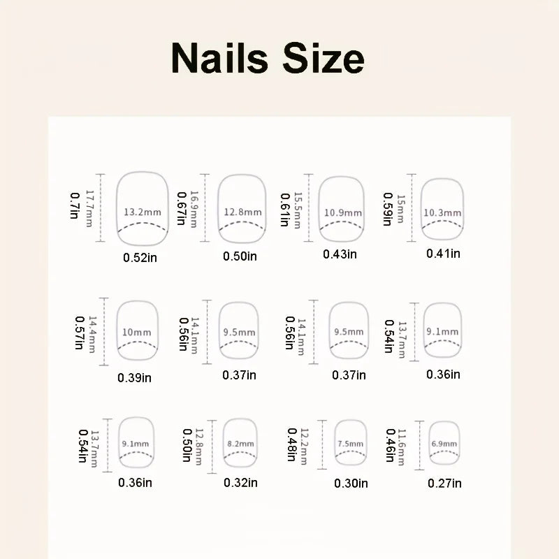 Medium fake nails for women girls Nude square nail tips with white strips printing full cover reusable press on false nail art