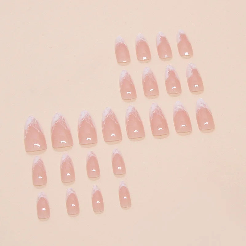 Medium fake nails for women girls Nude white Almond nail tips french style full cover reusable press on false nail art set