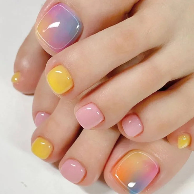 Painted Watermelon & Fruit Press-On Toenails – Short Square, 24 Pcs