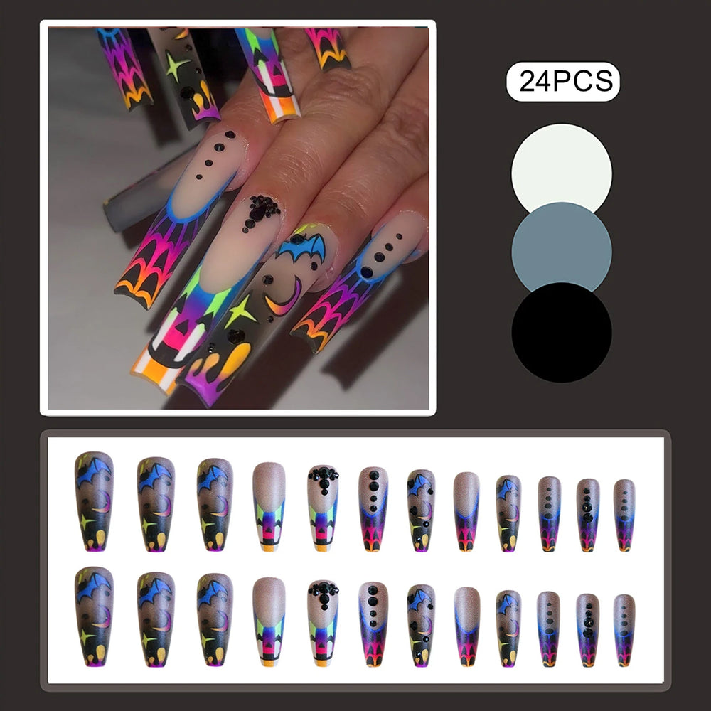 Neon Graffiti Halloween French Press-On Nails – Long Coffin, 24 Pcs