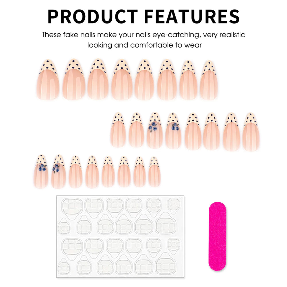 Yellow Polka Dot Blueberry French Press-On Nails – Almond, 24 Pcs