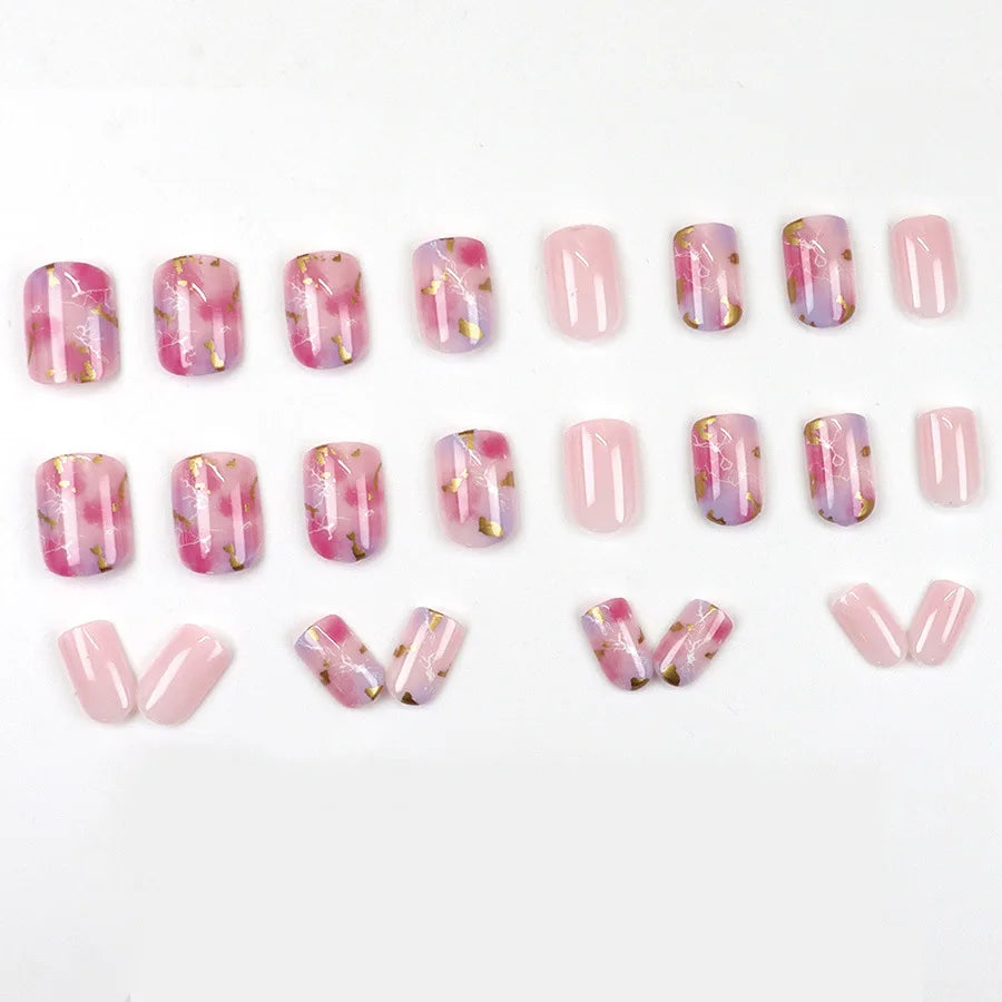 Short square fake nails for women gilrs Spring summer flowers white pink yellow colors full cover press on acrylic false nails