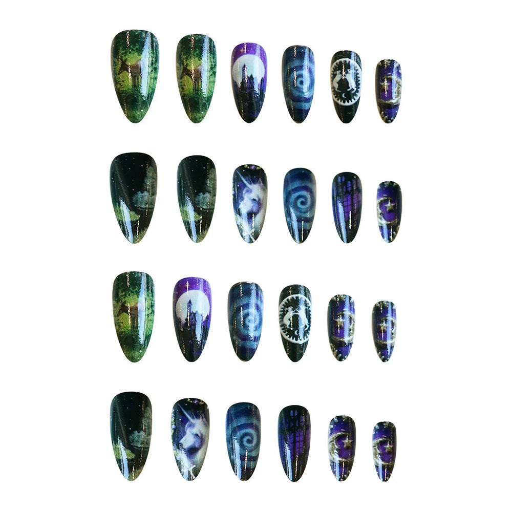 Fantasy Celestial Horse Art Press-On Nails – Almond, 24 Pcs