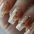 Medium long fake nails for women girls gradient black red beige nail art tips with glitters and strips press on false nail art