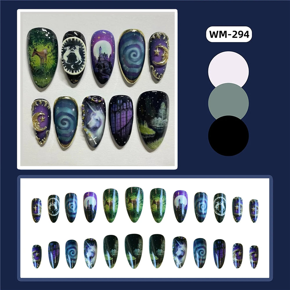 Fantasy Celestial Horse Art Press-On Nails – Almond, 24 Pcs
