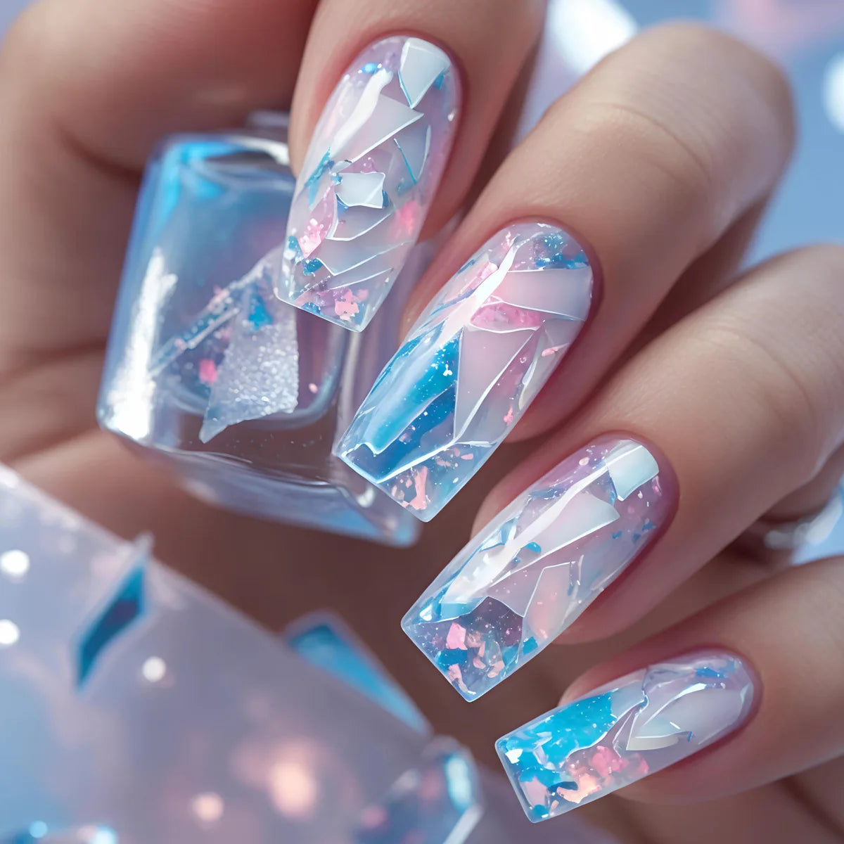 Short Medium fake nails for women girls Gradient purple pink blue flame Desert Sunset Cactus Y2K Square tips press on false nail