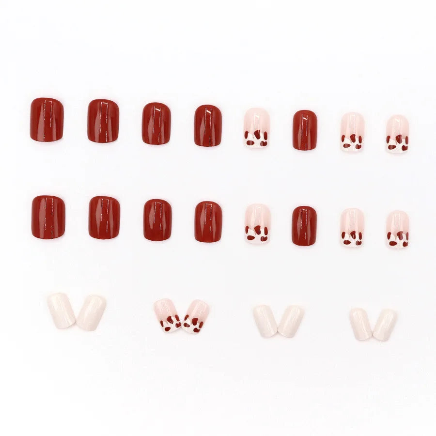 Short square fake nails for women girls nude red nail tips with red white Milk graffiti print full cover press on false nail set