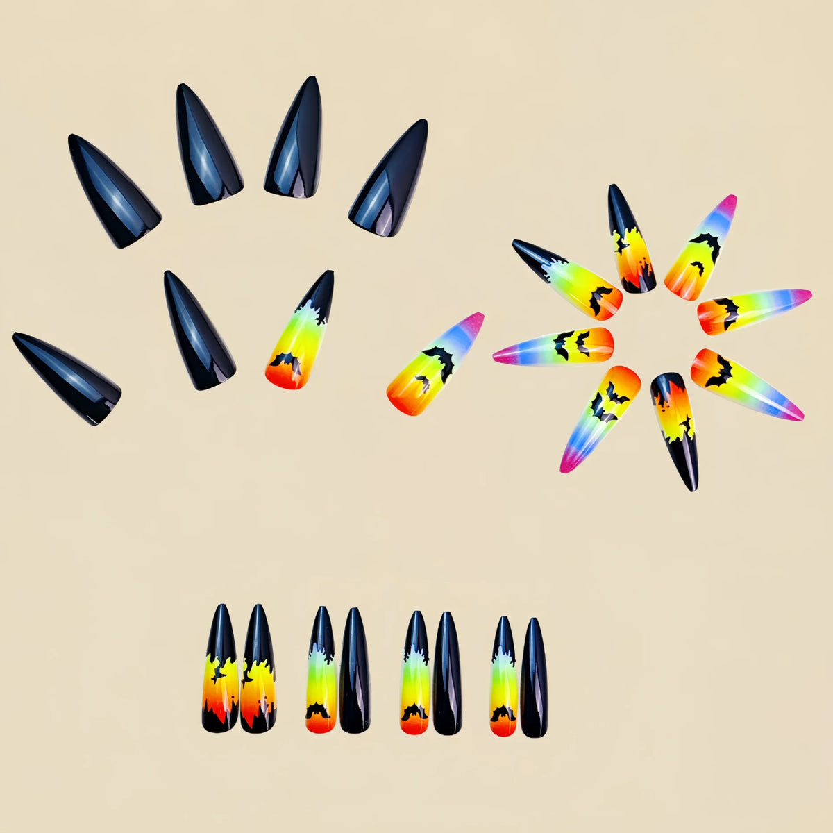 24pc/set fake nails for women gilrs Y2K colors bat or pumpkin castle design for Halloween almond shape press on false nail set