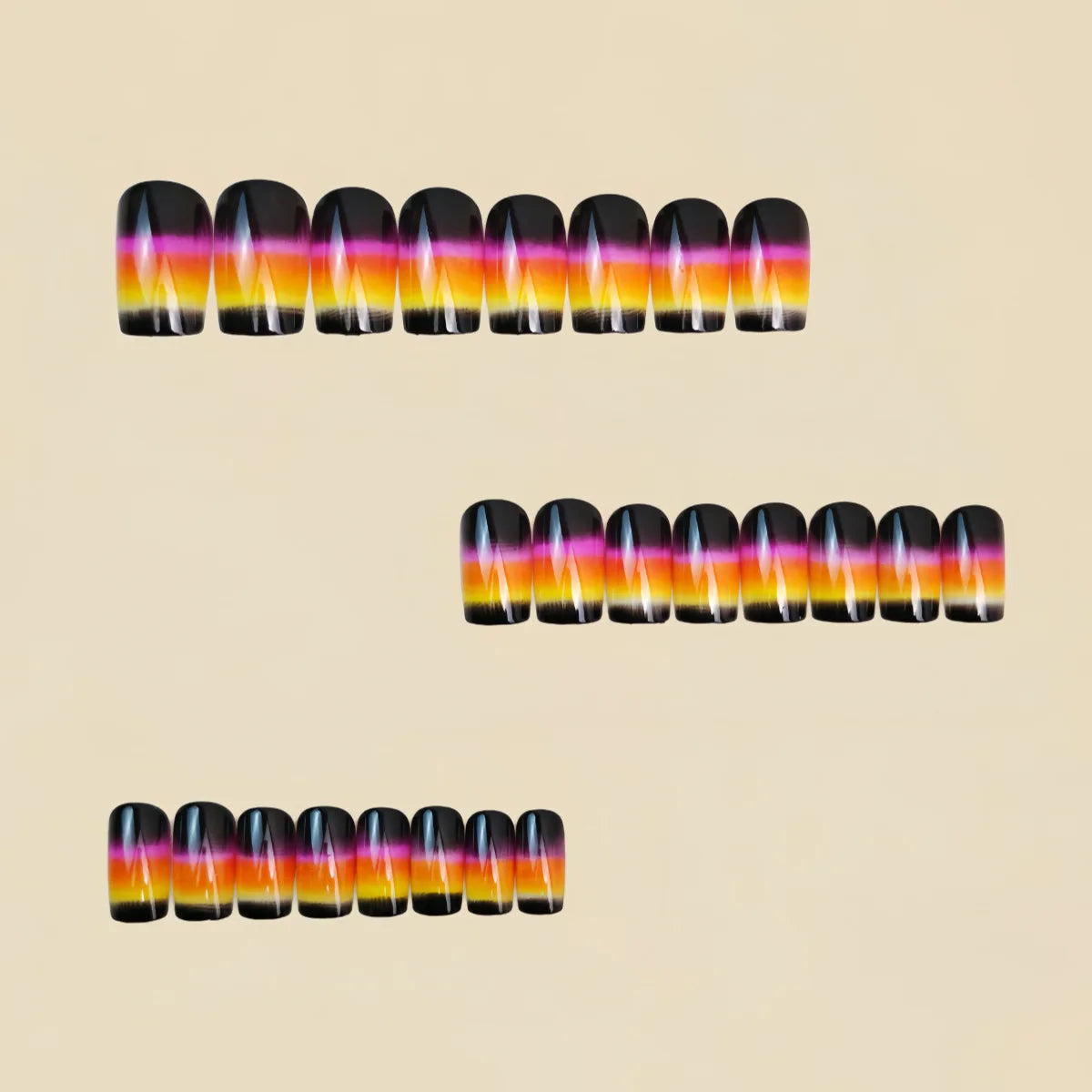 Medium fake nails for women gilrs Y2K colors yellow black pink purple colors square nail tips full cover press on false nail art