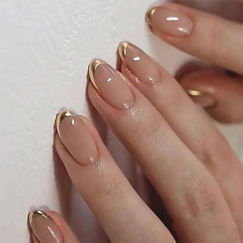 Gold & Silver Frame French Press-On Nails – Almond Square, Medium