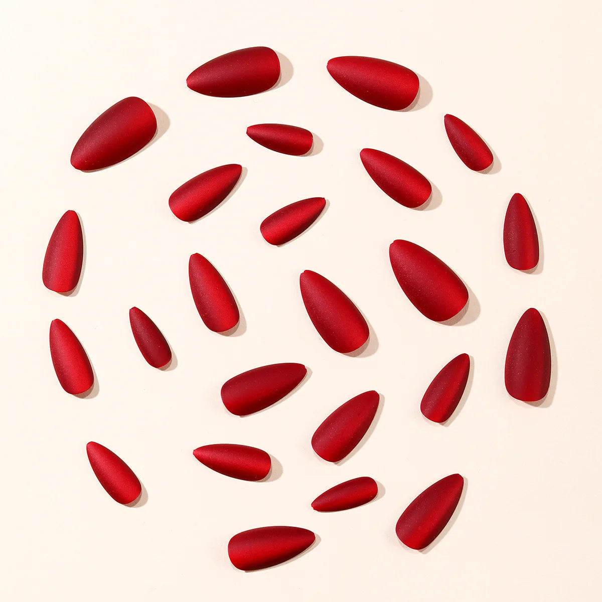 24pcs/set Velvet red fake nails for women girls New year Party Medium almond ballet matte nails tips press on false nail art