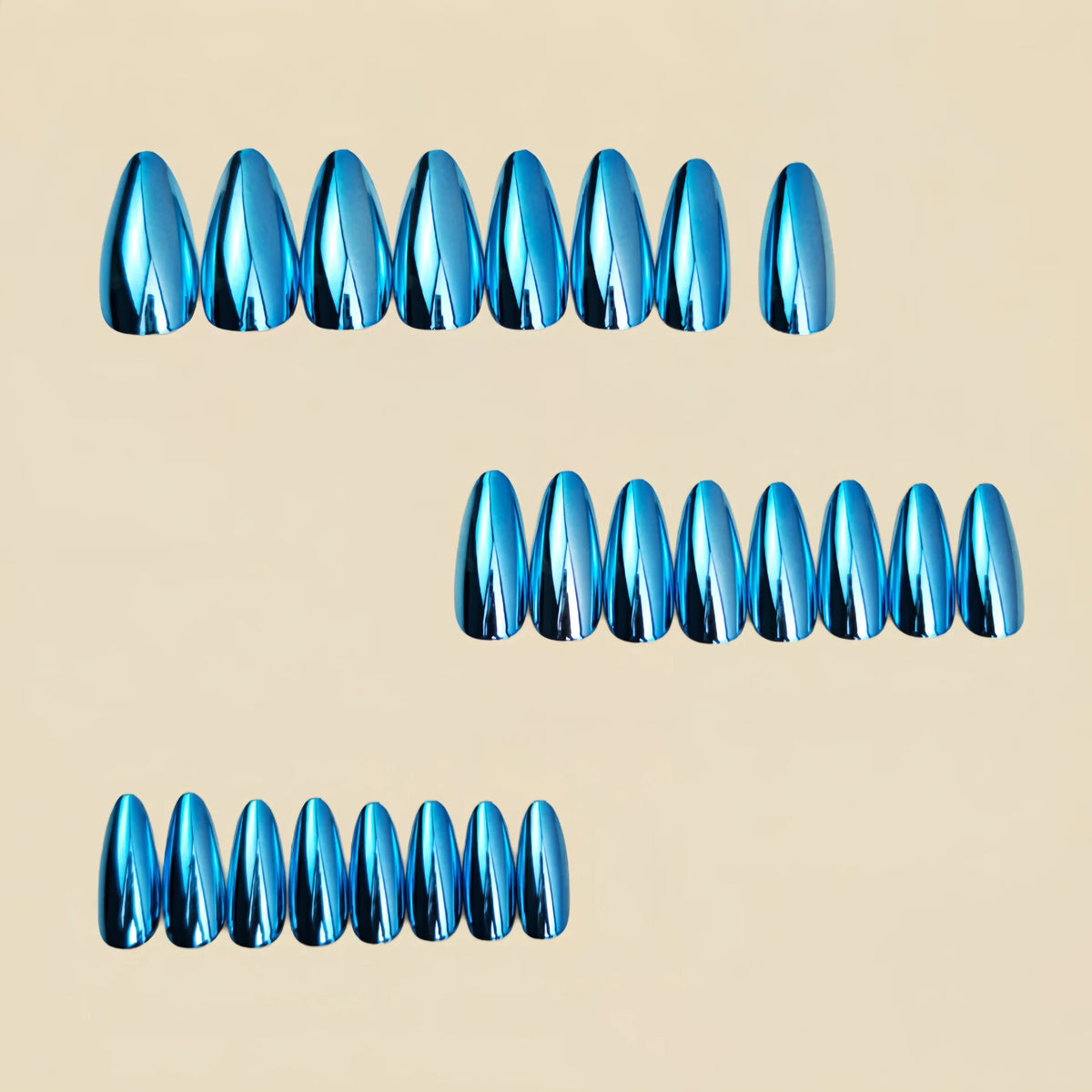 Medium fake nails for women  girls Holographic Plated champagne blue glossy almond nail tips full cover press on false nail art