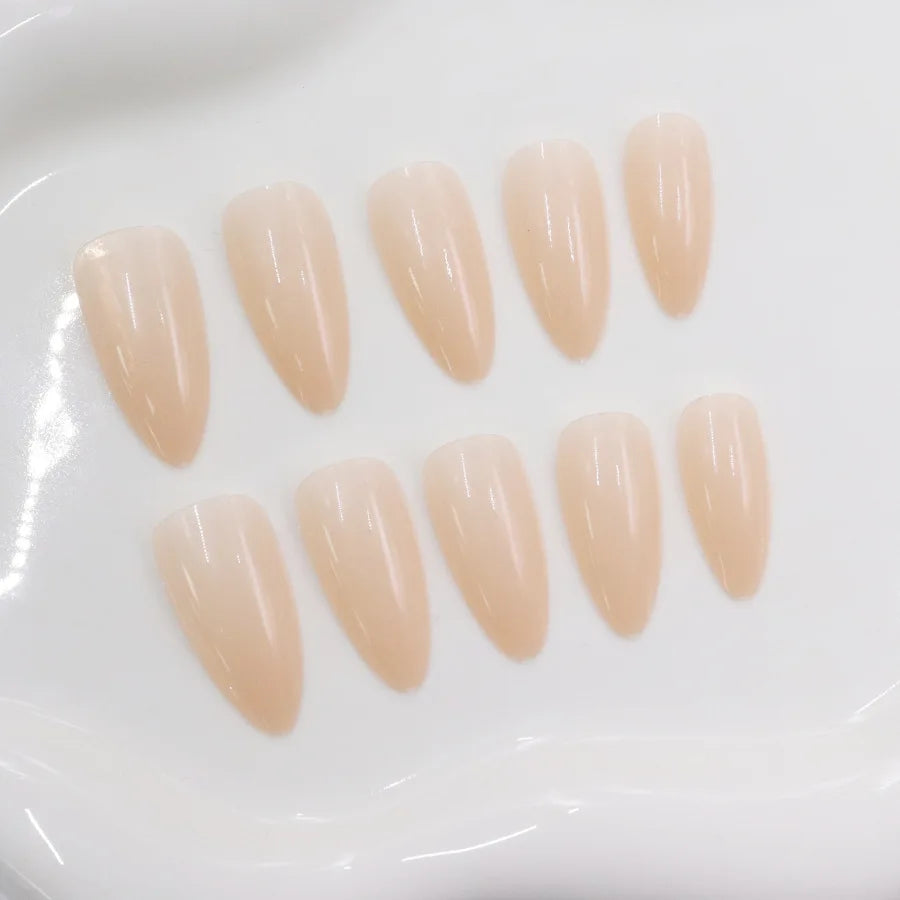 Medium fake nails for women gilrs glossy gradient pink nude almond nail art tips full cover press on acrylic false nail art set