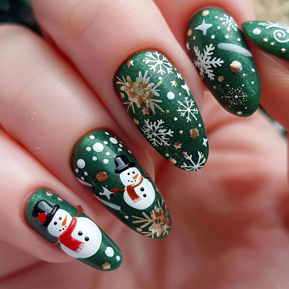Christmas Tree, Snowflake & Snowman Press-On Nails – Medium Long Square, 24 Pcs