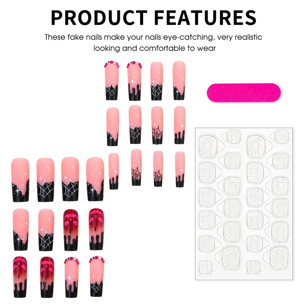 Rose Gradient Party Cosplay Press-On Nails – Long, 24 Pcs