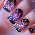 Medium fake nails for women glitter golden silver stars gradient nude purple black almond square nail tips press on false nail