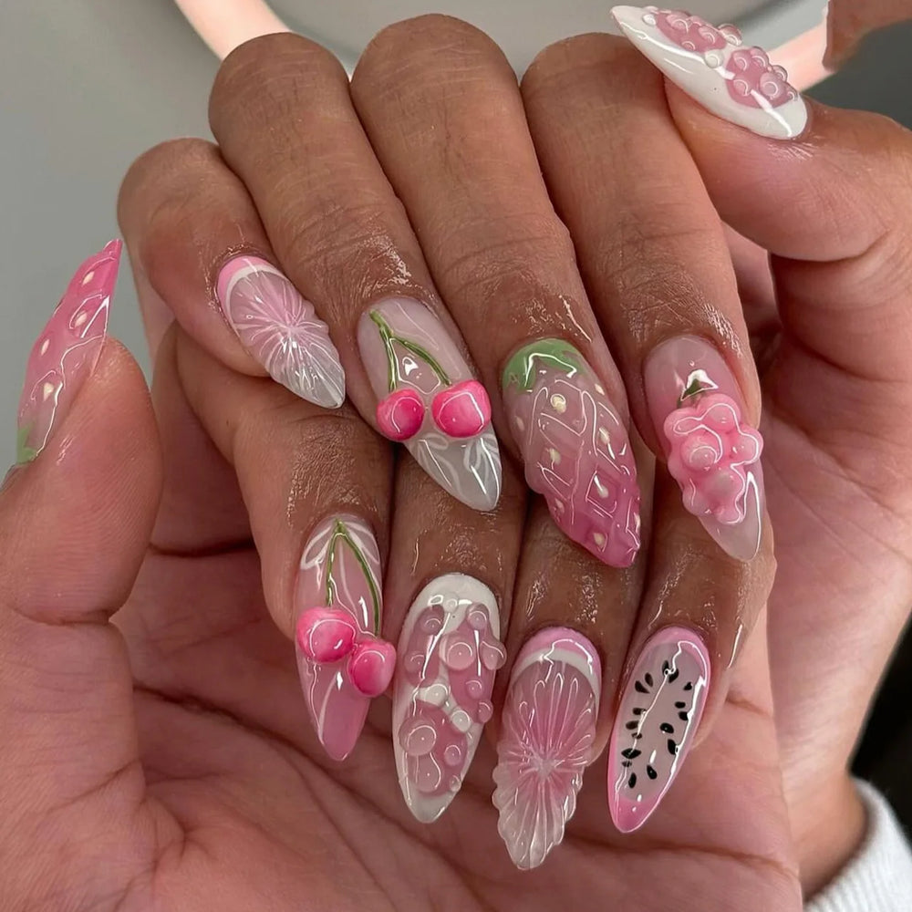 Tropical Hibiscus & Butterfly French Press-On Nails – Almond, 24 Pcs
