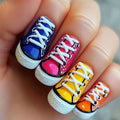 24pcs/set Medium fake nails for women Y2K blue orange pink red shoes print Square nail tips full cover acrylic press on nails