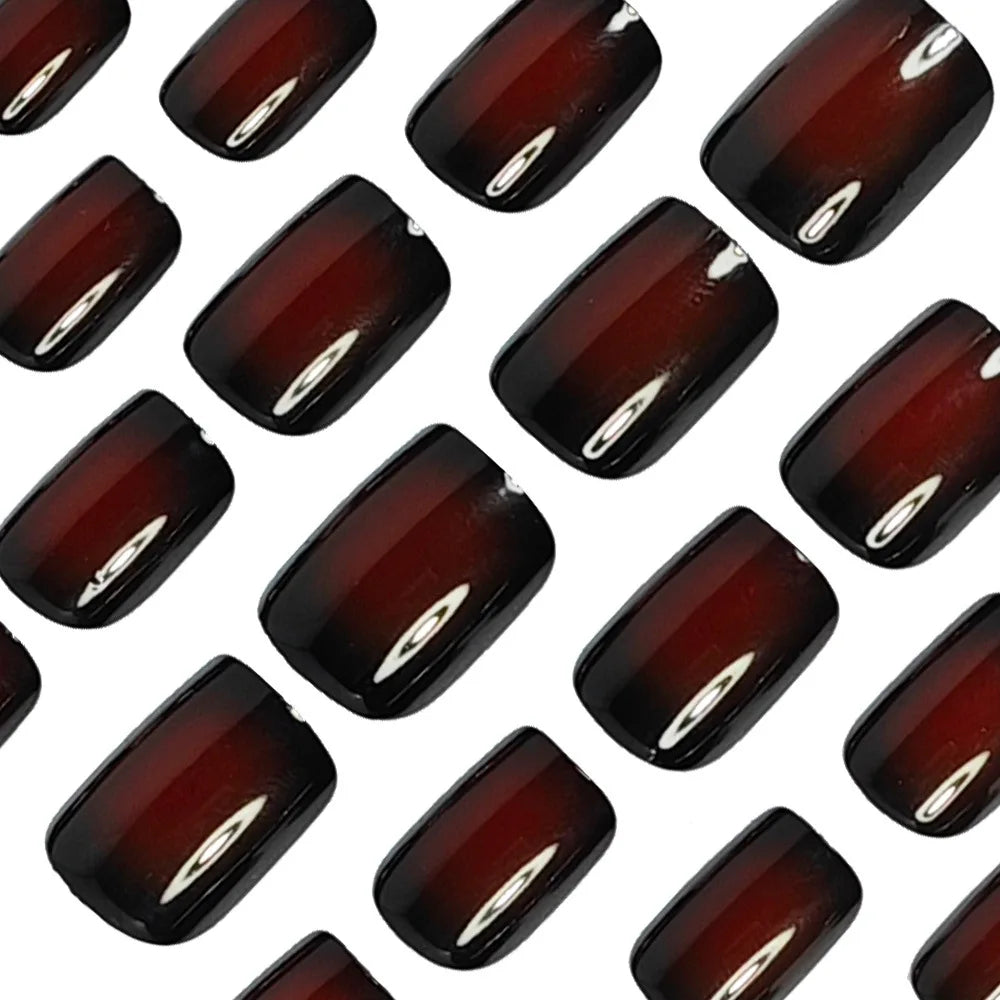 Short Square fake nails for women gradient black red rose pink blush french style full cover press on acrylic false nail art