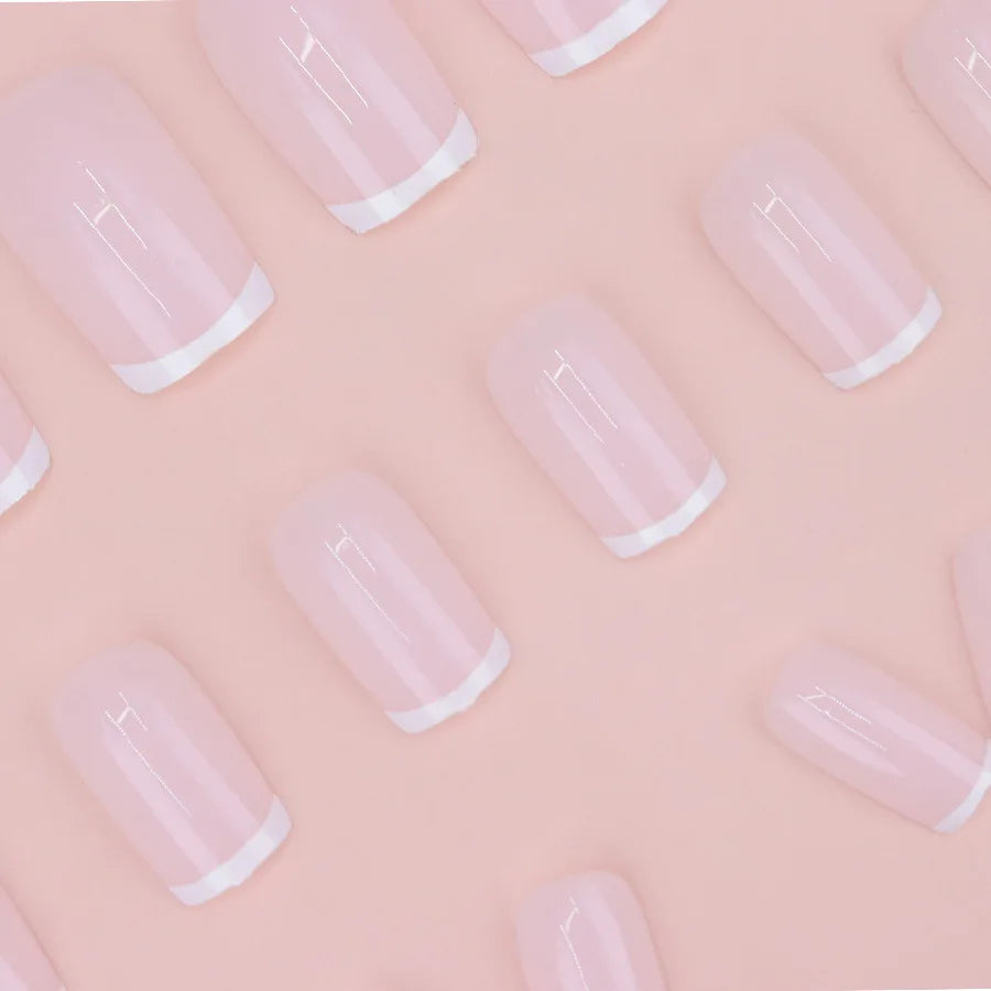 Short Medium fake nails for women gilr light pink white rose french Square nail tips full cover press on acrylic false nail art