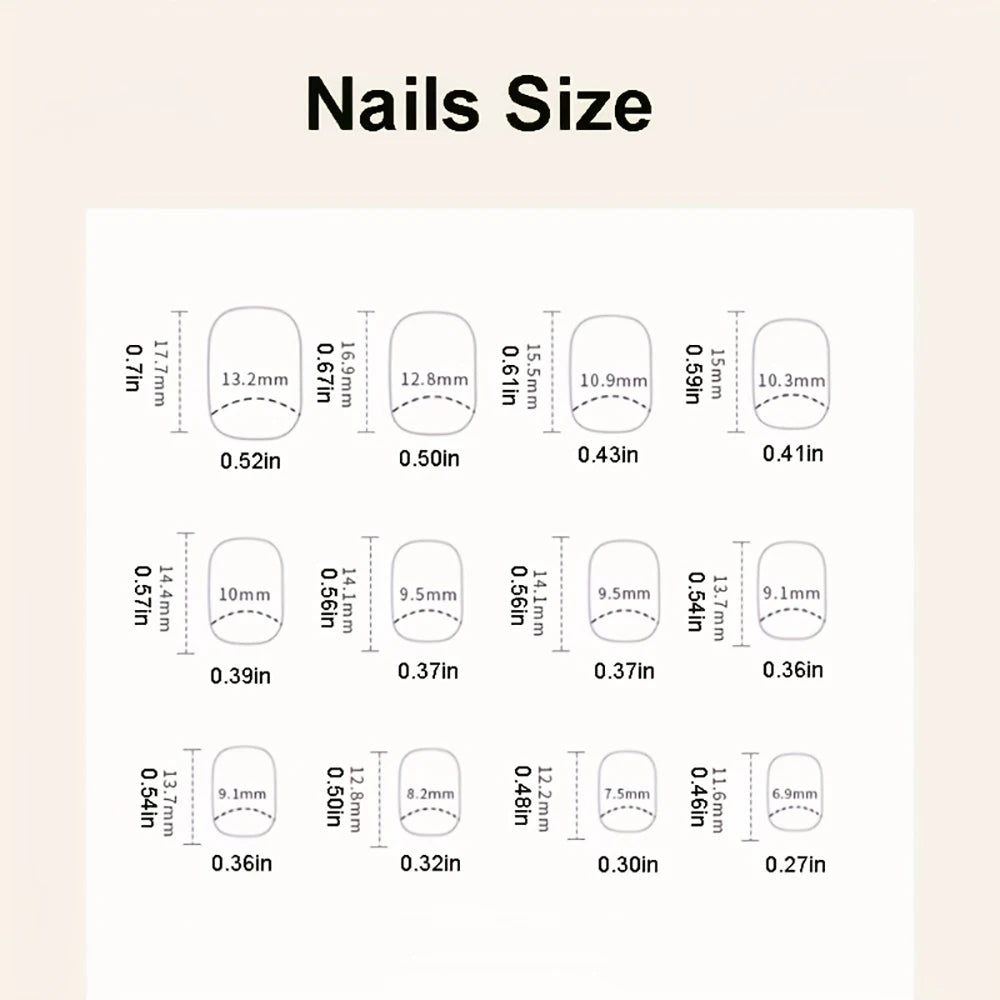 Short fake nails for women gilrs creamy white & brown colors with sparkling glitters Square shape full cover press on false nail