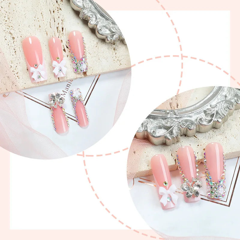 Glitter Butterfly Rhinestone Press-On Nails – Long Coffin, 24 Pcs