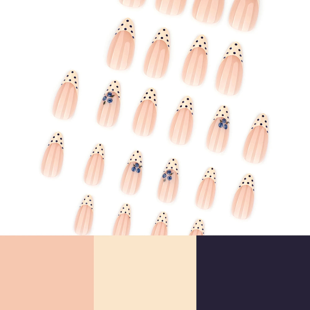 Yellow Polka Dot Blueberry French Press-On Nails – Almond, 24 Pcs