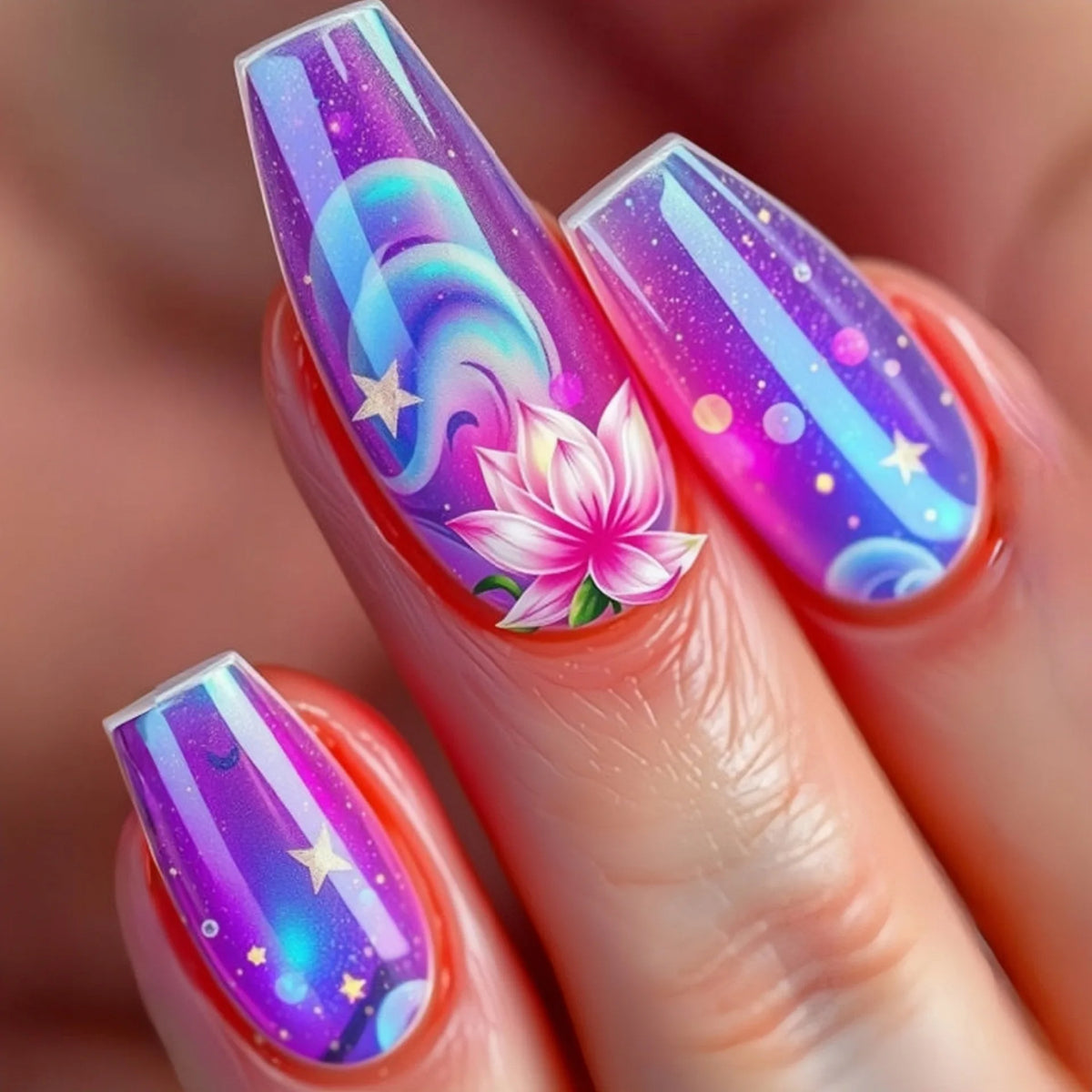 Short Medium long fake nails for women Gradient purple Pink red flowers butterfly Y2K Square summer tips press on false nails