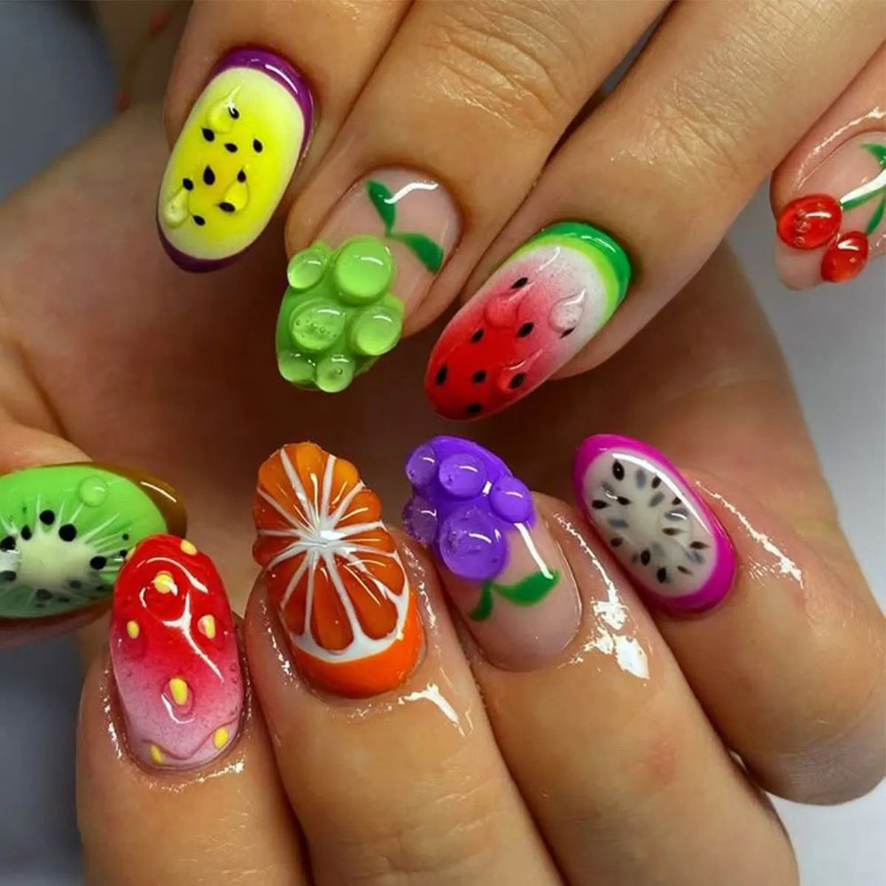3D Flower Butterfly Rhinestone Gold Foil Press-On Nails – Medium Long, 24/30 Pcs