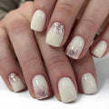 Short fake nails for women gilrs creamy white & brown colors with sparkling glitters Square shape full cover press on false nail