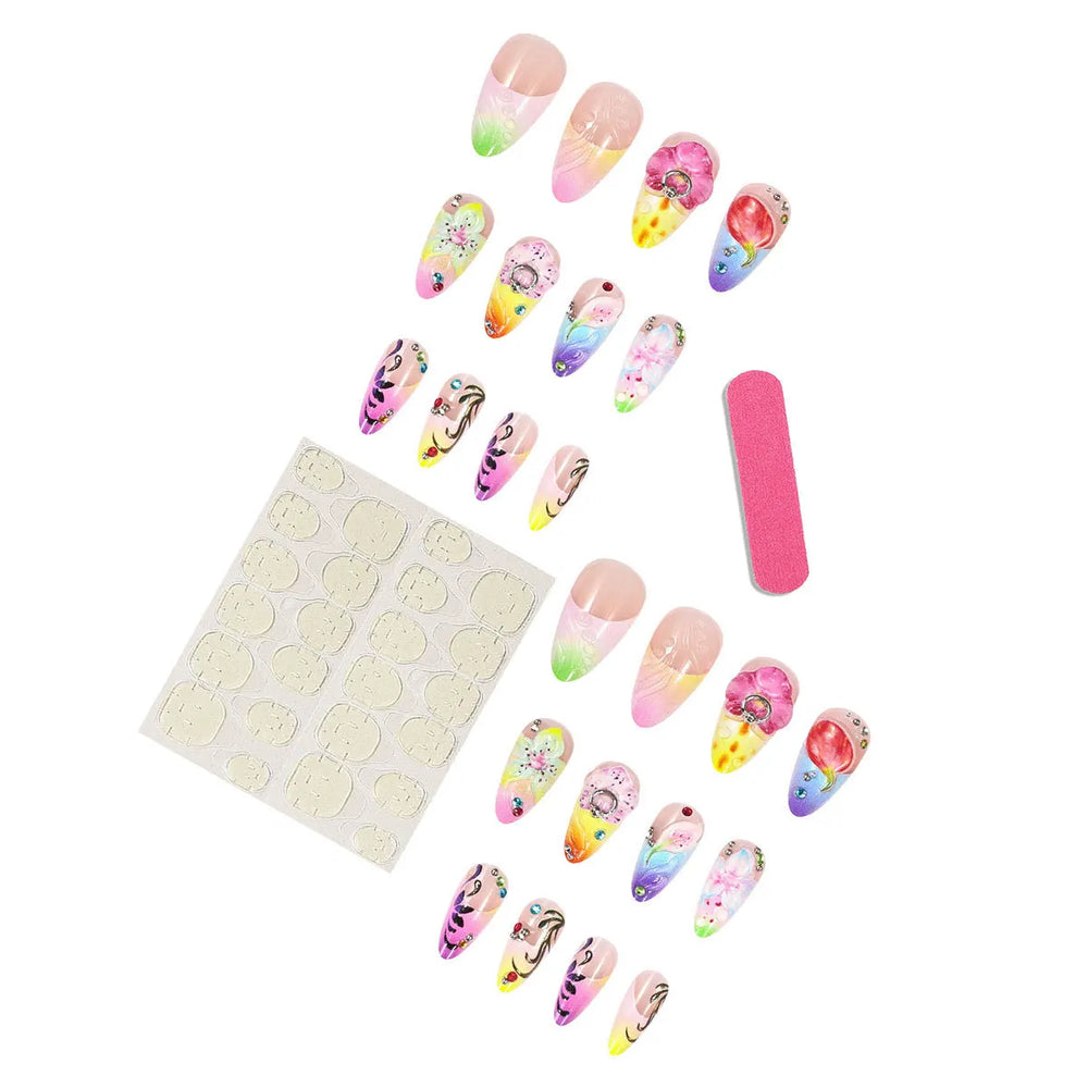 Hawaiian Tropical Flower Press-On Nails – Long Stiletto, 24 Pcs