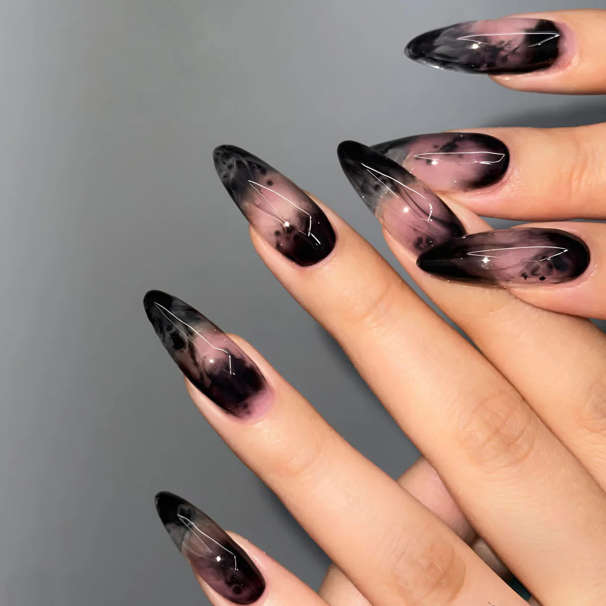 24pcs/set Medium fake nails for women girls bat skull flowers pumpkin for Halloween Almond square tips press on false nail art