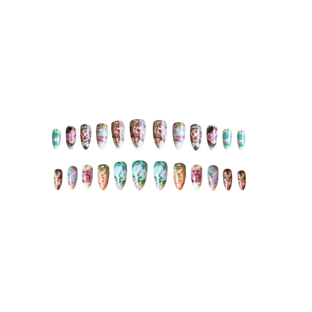 Vintage Floral Field Journal Press-On Nails – Almond, 24 Pcs