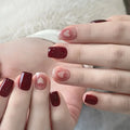 24pcs/set Fake Nails for Valentine's Day Gradient Red Black Cute Heart Rose Flowers Design French Tips Press On False Nail Art