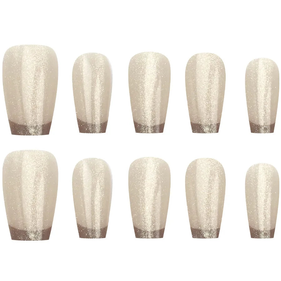 30Pcs/Set Dual Tone Cat Eye fake Nail Tips Gem Blue Brown Silver Glitter sparkling Medium french Style Press-On false Nails art