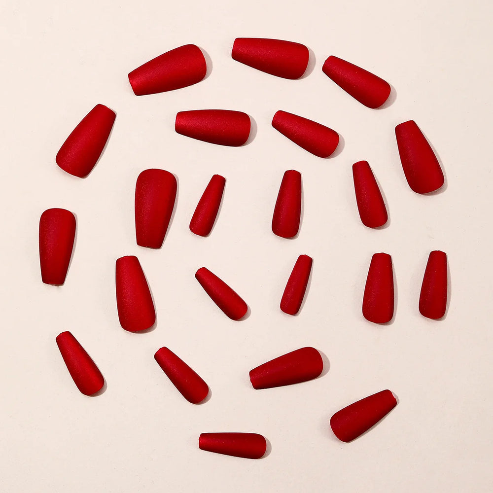 Velvet Red Matte Almond Ballet Press-On Nails – New Year Party, Medium, 24 Pcs