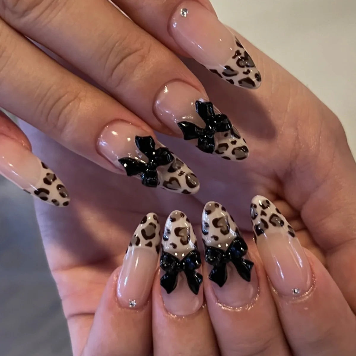 24pcs/set Medium long fake nails for women girls summer autumn Y2K leopard flowers Square ballet tips press on false nail art