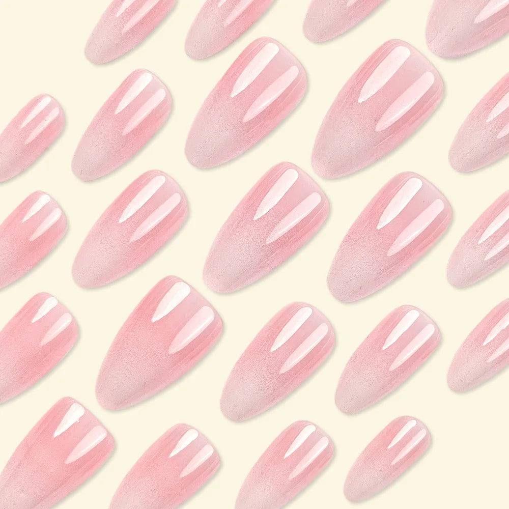 Medium fake nails for women gilrs glossy gradient pink nude almond nail art tips full cover press on acrylic false nail art set