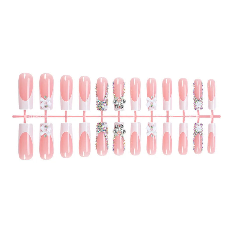 Glitter Butterfly Rhinestone Press-On Nails – Long Coffin, 24 Pcs